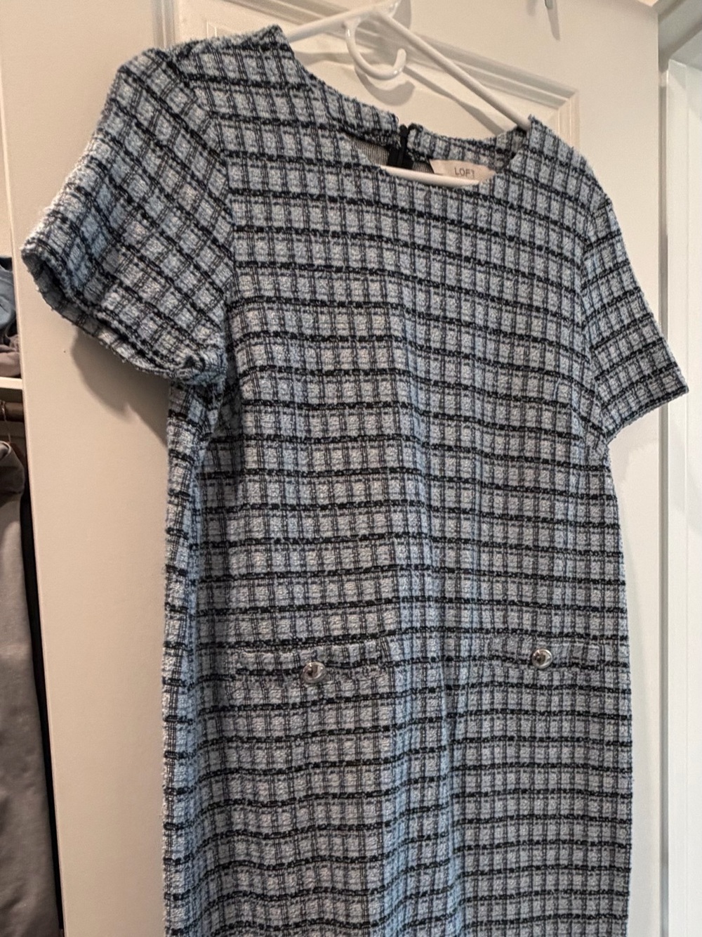 LOFT Black and Blue Tweed Shift Dress